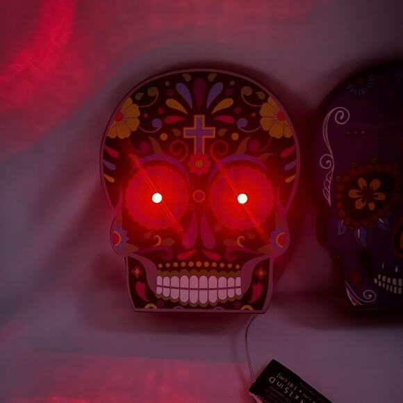 LED Sugar Skull Sign Lot of 2 Día De Los Muertos Day Of The Dead Holiday Decor - Picture 4 of 14